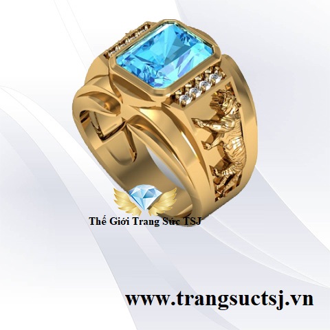 Nhẫn vàng tay nam đá topaz xanh hợp mệnh thủy