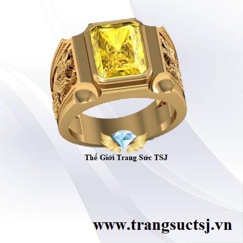 Nhẫn Nam Cao Cấp Mặt Đá Sapphire Vàng