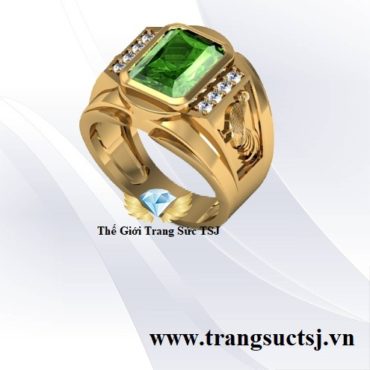 Nhẫn Hình Gà Đẹp Cho Nam Mặt Đá Sapphire Xanh Lá