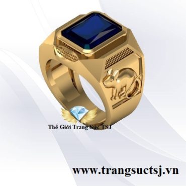 Nhẫn Hợp Mệnh Mộc Cho nam Tuổi Tý - Mặt Đá Sapphire Xanh Bích