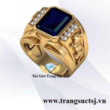 Nhẫn Nam Cao Cấp Đá Sapphire Xanh Bích