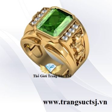 Nhẫn Nam Sang Trọng Đính Đá Sapphire Xanh Lá