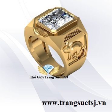 Nhẫn Nam Topaz Trắng Khắc Hình Chuột