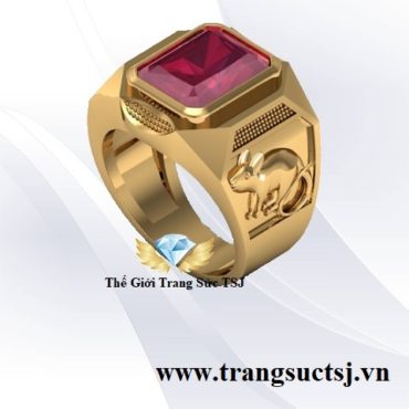 Nhẫn Tuổi Tý 1960 Mệnh Thổ Mặt Đá Ruby Đỏ