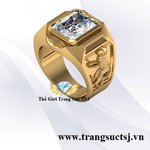 Nhẫn Nam Theo Tuổi Đá Topaz Trắng Hình Khỉ