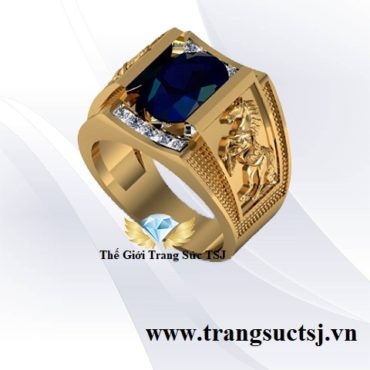 Nhẫn Nam Tuổi Ngọ Đá Sapphire Xanh Bách Hợp Mệnh Thủy
