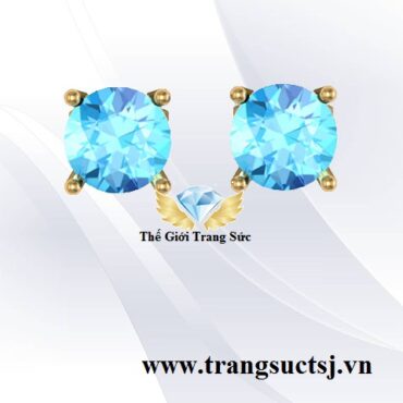 Bông Tai Đẹp Đính Đá Topaz Xanh