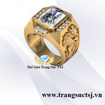 Mẫu Nhẫn Tỳ Hưu Nam Vàng 18k Đá Topaz Trắng