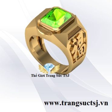 Nhẫn Mặt Đá Peridot Khắc Chữ Phúc
