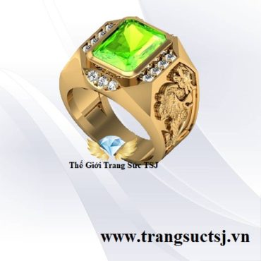 Nhẫn Nam Đính Đá Peridot Khắc Hình Tỳ Hưu