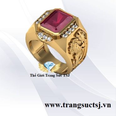 Nhẫn Nam Khắc Hình Tỳ Hưu Phong Thủy Mặt Đá Ruby