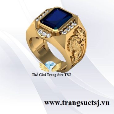 Nhẫn Nam Tỳ Hưu Tài Lộc Mặt Đá Sapphire Xanh Bích