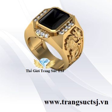 Nhẫn Tỳ Hưu May Mắn Cho Nam Mặt Đá Sapphire Đen