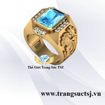 Nhẫn Tỳ Hưu Phong Thủy Gắn Đá Topaz Xanh