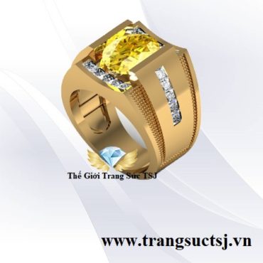 Nhẫn Vàng Nam Thời Thượng Mặt Đá Sapphire Vàng