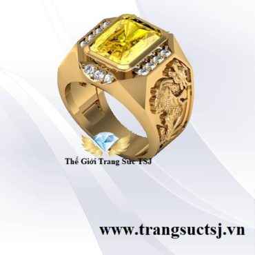 Nhẫn Vàng Tỳ Hưu Cho Nam Đá Sapphire Vàng