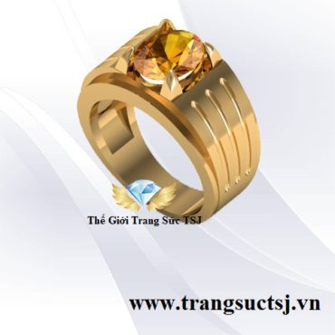 Nhẫun Nam Đơn Giản Mặt Đá Vàng Citrine