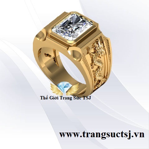 Nhẫn Nam Hình Rồng Đá Topaz Trắng
