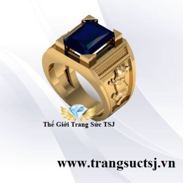 Nhẫn Mèo Mệnh Thủy Đẹp Cho Nam Mặt Đá Sapphire Xanh Bích