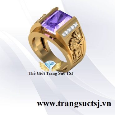 Nhẫn Nam Đá Thạch Anh Tím Hình Tỳ Hưu May Mắn