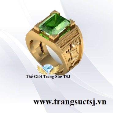 Nhẫn Nam Đinh Mão Mệnh Hỏa Mặt Đá Sapphire Xanh Lá