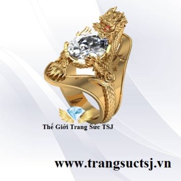 Nhẫn Nam Hình Con Rồng Đá Topaz Trắng