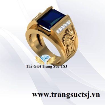Nhẫn Nam Hình Tỳ Hưu Đá Sapphire Xanh Bích