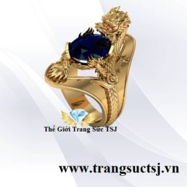 Nhẫn Nam Rồng Độc Lạ Mặt Đá Sapphire Xanh Bích