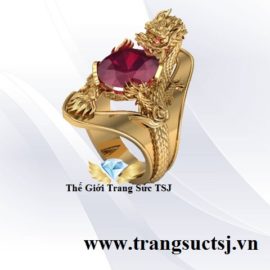 Nhẫn Nam Rồng Phong Cách Đính Đá Ruby