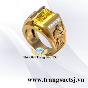 Nhẫn Nam Thời Thượng Mặt Đá Sapphire Vàng