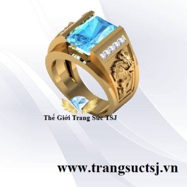 Nhẫn Nam Tỳ Hưu May Mắn Đá Topaz Xanh