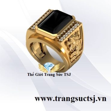 Nhẫn Nam Sapphire Đen Khắc Hình Rồng Trang Sức TSJ
