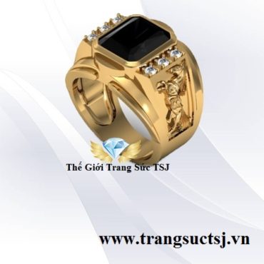 Nhẫn Ngựa Cho Nam Mệnh Thủy Đá Sapphire Đen