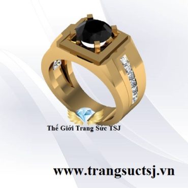 Nhẫn Nam Cho Tay Nhỏ Đính Đá Sapphire Đen