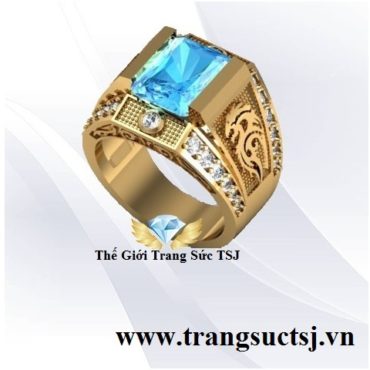 Nhẫn Nam Sư Tử Cá Tính Mặt Đá Topaz Xanh