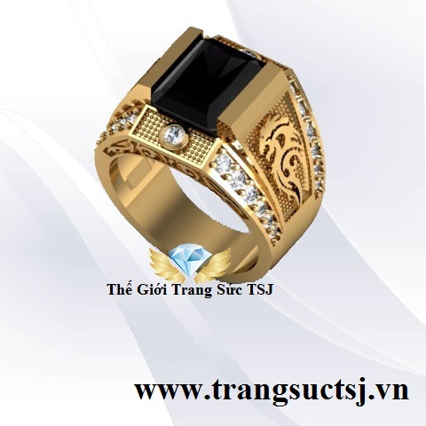 Nhẫn Nam Hình Sư Tử Gắn Đá Sapphire Đen Cá Tính