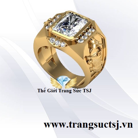 Nhẫn Nam Topaz Trắng Khắc Hình Sửu