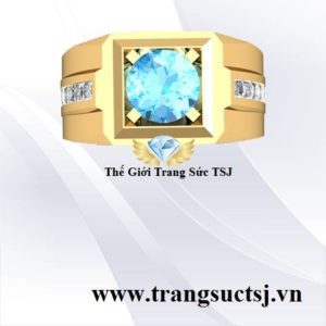 Nhẫn Vàng Nam Đá Topaz Xanh