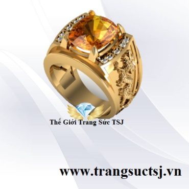 Nhẫn Nam Hình Rồng Thời Trang Đá Citrine Vàng