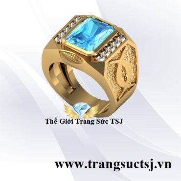 Nhẫn Nam Phong Thủy Mệnh Mộc, Mệnh Thủy Gắn Đá Topaz Xanh