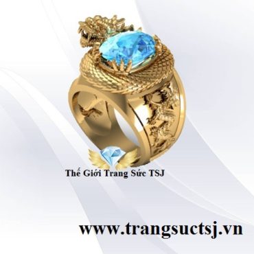 Nhẫn Nam Rồng Ôm Đá Cá Tính Đá Topaz Xanh