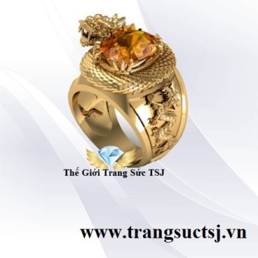 Nhẫn Nam Rồng Cá Tính Đá Citrine Vàng