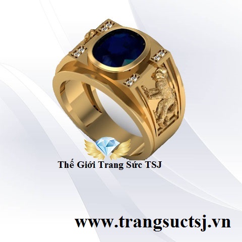 Nhẫn Nam Canh Thân 1980 Mệnh Mộc Đá Sapphire Xanh Bích