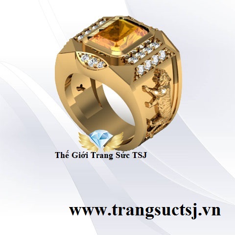 Nhẫn Nam Hình Hổ Đá Citrine Vàng Hợp Mệnh Kim