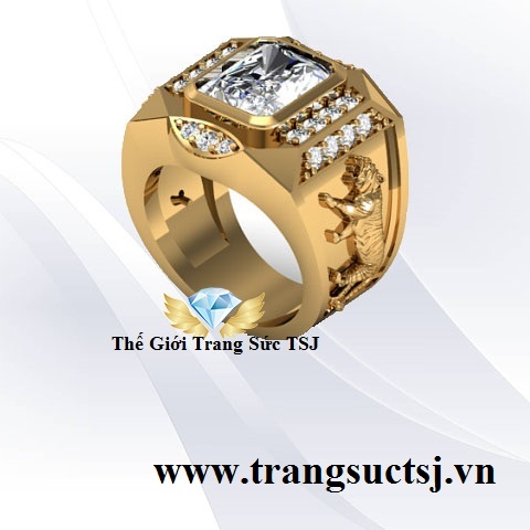 Nhẫn Nam Hình Hổ Đẹp Đá Topaz Trắng
