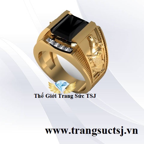 Nhẫn Nam Hình Sửu Mặt Đá Sapphire Đen Hợp Mệnh Mộc