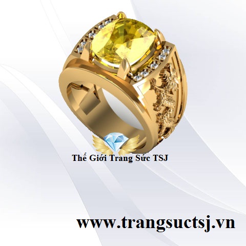 Nhẫn Nam Sapphire Vàng Khắc Hình Rồng Sang Trọng