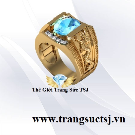 Nhẫn Vàng 18k Nam Đá Topaz Xanh Hợp Phong Thủy