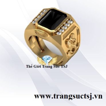 Nhẫn Cho Nam Tuổi Tỵ Mệnh Mộc Mặt Đá Sapphire Đen