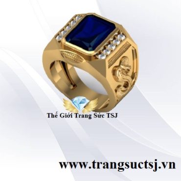 Nhẫn Nam Mệnh Mộc Đẹp Đá Sapphire Xanh Bích